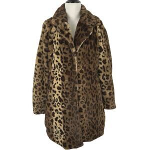 Cavalini Women Fuzzy Animal Print Jacket Faux Fur Brown Mobwife Y2K Size Medium